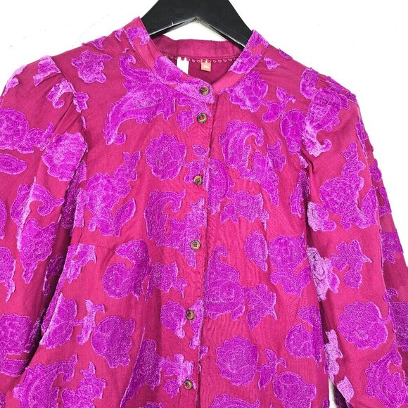 Anthropologie Pilcro Velvet Appliqué Blouse Boho Chic Plum Purple Button Front - Picture 4 of 10
